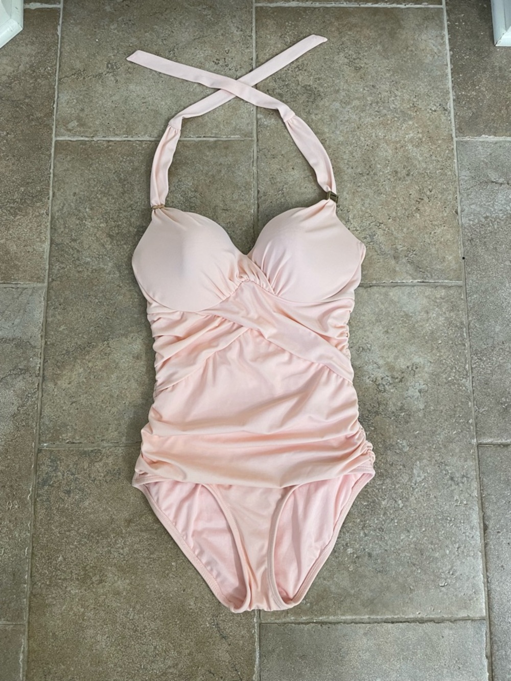 Victoria's Secret Pale Pink Ruched Halter One-Piece Bathing Suit